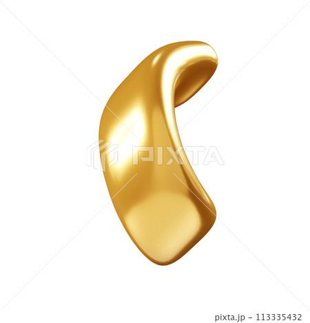 Birthday party popper golden confetti streamer element. 3d render illustration. Surprise or winner congratulation gold serpentine ribbons. Fly and float party decor after explosion of firecracker. 113335432