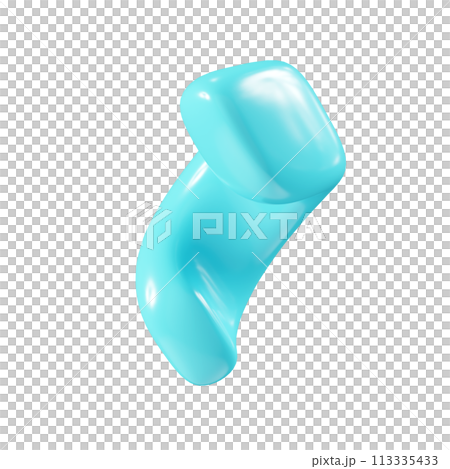 Birthday party popper turquoise confetti streamer element. 3d render illustration. Surprise or winner congratulation serpentine ribbons. Fly and float party decor after explosion of firecracker. 113335433