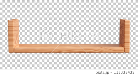 Empty wooden wall shelf. 3D render illustration of blank bookshelf mockup with light brown wood texture for store or home interior. Board rack for storage and product display. Empty wooden wall shelf. 3D render illustration of blank bookshelf mockup with light brown wood texture for store or home interior. Board rack for storage and product display. 113335435