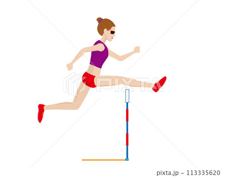 女子の100mハードル競技のイラスト素材です。 113335620