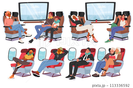 People With Travel Pillows, Provide Neck And Head Support, Making Sleep Or Rest More Comfortable On Planes And Trains 113336592