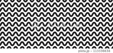 Horizontal bold wavy lines. Background with black and white undulate pattern. Parallel curved stripes texture. Minimalistic graphic print. Vector illustration Horizontal bold wavy lines. Background with black and white undulate pattern. Parallel curved stripes texture. Minimalistic graphic print. Vector illustration 113336638