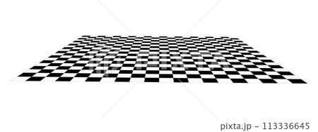 Empty chessboard plane in perspective. Tiled mosaic floor. Sloped checkerboard texture. Inclined board with black and white squares pattern isolated on white background. Vector flat illustration 113336645