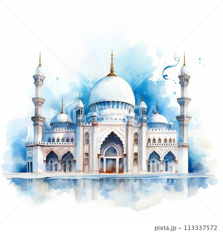 Watercolor Islamic Mosque, Suitable for Eid Mubarak greetings and Ramadan Kareem Watercolor Islamic Mosque, Suitable for Eid Mubarak greetings and Ramadan Kareem 113337572