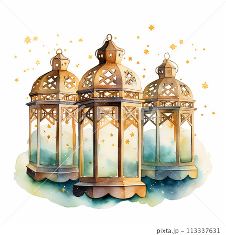 Watercolor Ramadan lantern, Traditional Islamic holy holiday 113337631