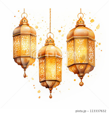 Watercolor Ramadan lantern, Traditional Islamic holy holiday Watercolor Ramadan lantern, Traditional Islamic holy holiday 113337632
