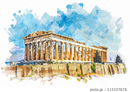 Watercolor ancient architecture of Greece 113337678