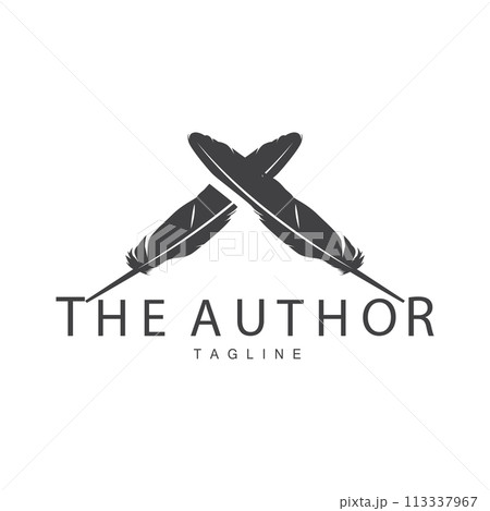 Feather Silhouette Logo, Author Design Luxury Simple Elegant Vector Illustration Template 113337967
