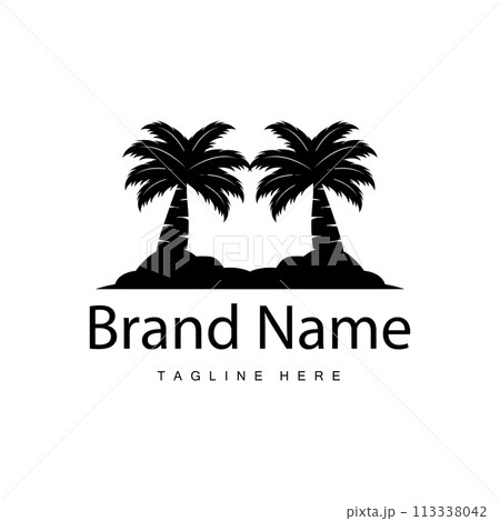 Coconut tree logo design template palm tree silhouette illustration summer beach sea plant 113338042