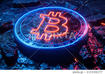 Bitcoin symbol neon light glow Bitcoin symbol neon light glow 113338177