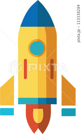 Yellow pointy Rocket Icon: Fuel Your Business Journey to Success with this Captivating Vector Graphic Symbol	 113338284