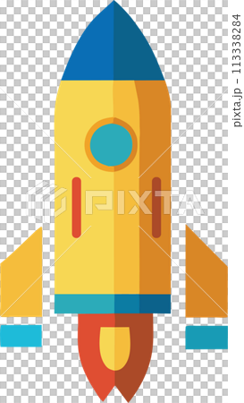 Yellow pointy Rocket Icon: Fuel Your Business Journey to Success with this Captivating Vector Graphic Symbol	 113338284