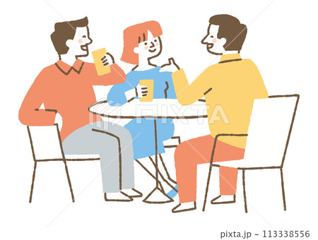 楽しそうに飲みながら会話をしている3人組_色 113338556
