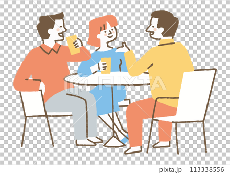 楽しそうに飲みながら会話をしている3人組_色 113338556