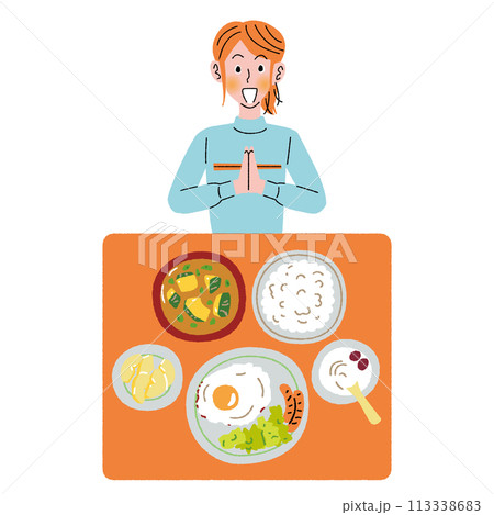 食事_女性_箸_朝食 113338683