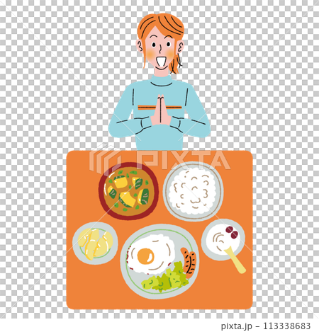 食事_女性_箸_朝食 113338683