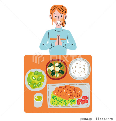 食事_女性_箸_夕食 113338776
