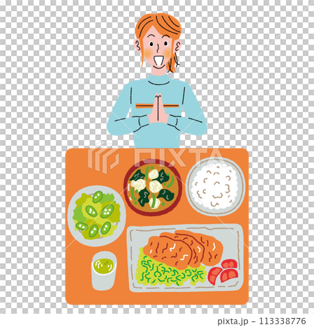 食事_女性_箸_夕食 113338776