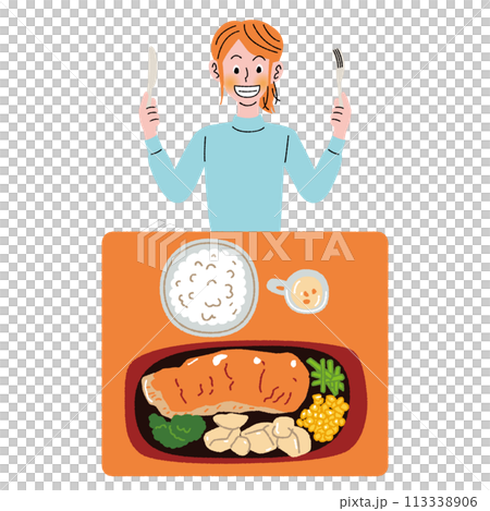 食事_女性_フォークナイフ_夕食2 113338906