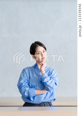 カジュアルな女性 カフェ 店員 カジュアルな女性 カフェ 店員 113339348