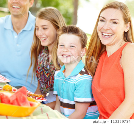 Having fun with her family. A happy young family relaxing in the park and enjoying a healthy picnic. Having fun with her family. A happy young family relaxing in the park and enjoying a healthy picnic. 113339754