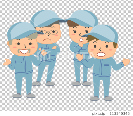 男性女性シニアの作業員が話し合っているイラスト 113340346