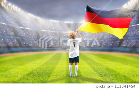 Germany football team supporter on stadium. 113341454
