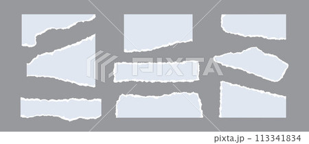 Light blue torn paper pieces collection. Shapes with jagged uneven edges. Ripped different paper fragment set. Textured grunge element bundle for collage, text box, banner, sticker, poster. Vector Light blue torn paper pieces collection. Shapes with jagged uneven edges. Ripped different paper fragment set. Textured grunge element bundle for collage, text box, banner, sticker, poster. Vector 113341834