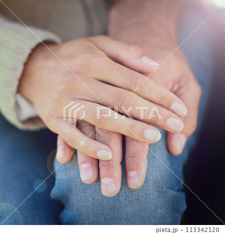 Hands, closeup and couple with love, support and trust in partnership or marriage together. Care, man and woman bonding with solidarity, empathy and body language as sign of connection and kindness Hands, closeup and couple with love, support and trust in partnership or marriage together. Care, man and woman bonding with solidarity, empathy and body language as sign of connection and kindness 113342120