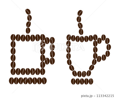 Stylized contour drawing cups of coffee beans with saucer and steam Logo Icon design idea Set of 2 113342215
