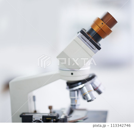 Microscope, laboratory and equipment for microbiology, chemistry or research on biotechnology. Empty room or interior of medical or scientific tool for discovery, magnifying or microscopic organisms Microscope, laboratory and equipment for microbiology, chemistry or research on biotechnology. Empty room or interior of medical or scientific tool for discovery, magnifying or microscopic organisms 113342746