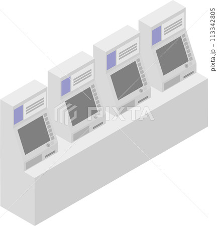 アイソメトリックな並んだ券売機のイメージ素材 113342805
