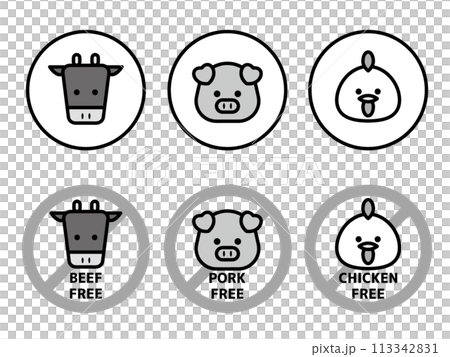 牛豚鶏マークセット 不使用 モノクロ 牛豚鶏マークセット 不使用 モノクロ 113342831