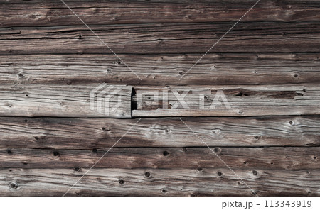 Old rotten log wall 113343919