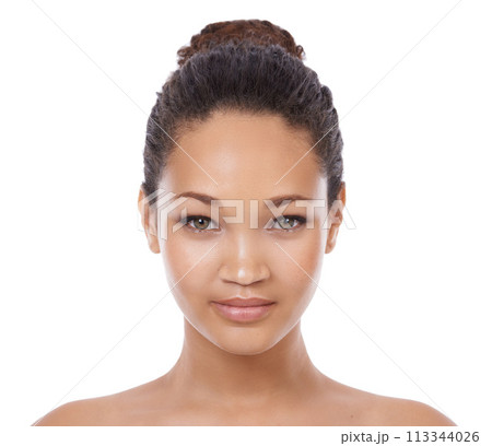 Woman, portrait and skincare or wellness, studio and self care with facial or grooming by white background. Female person, face and aesthetic or cosmetics and dermatology, beauty and luxury treatment Woman, portrait and skincare or wellness, studio and self care with facial or grooming by white background. Female person, face and aesthetic or cosmetics and dermatology, beauty and luxury treatment 113344026