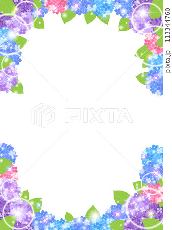 あじさい、フレーム、キラキラ、かわいい、イラスト、上下 113344760