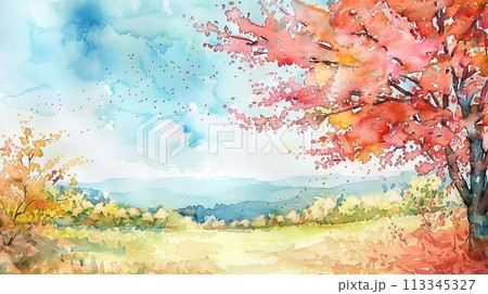 水彩タッチの美しい風景画のイラスト素材 [113345327] - PIXTA