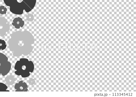 モノクロの大小の花が並んだ背景イラスト 113345412
