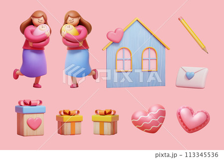 3D Lovely Mothers Day element set 113345536