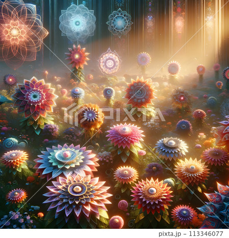 A sacred geometry garden, showcasing the flower of life. A sacred geometry garden, showcasing the flower of life. 113346077