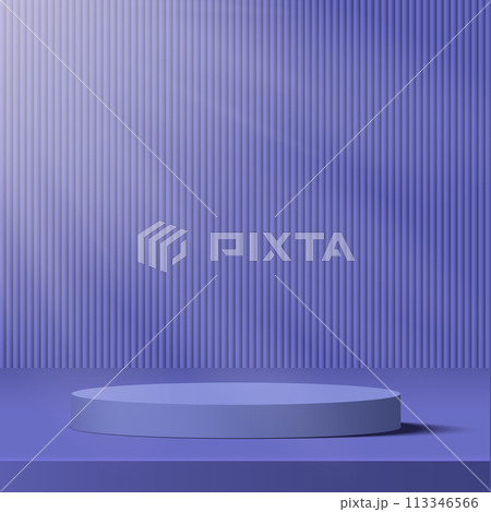 Blue podium or pedestal with spotlight. Vector 113346566