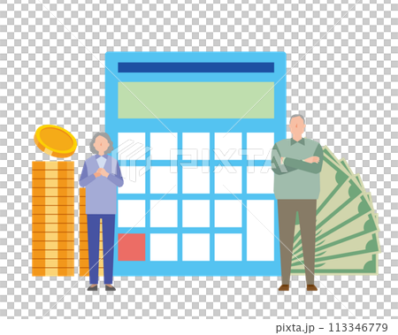 高齢の男女とお金のイラスト 113346779