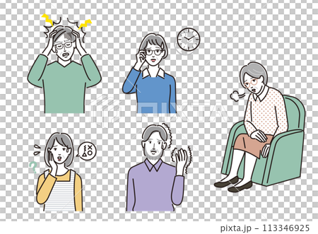 脳卒中の代表的な症状のイラストセット 113346925