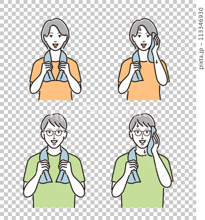 脖子上掛著毛巾的老年男女 113346930