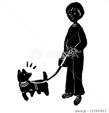 犬の散歩をする女性のイラスト 113347651