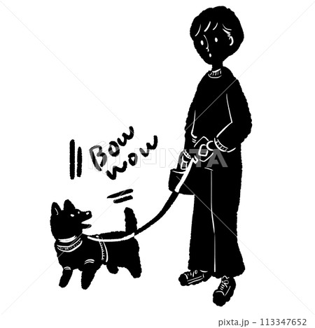 犬の散歩をする女性のイラスト 113347652