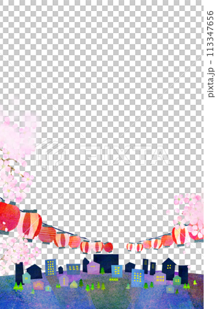 月夜の夜桜の背景素材　コラージュ素材 113347656