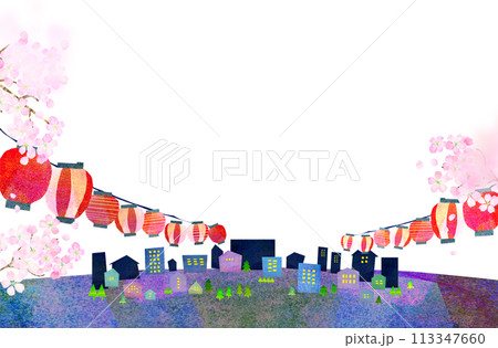 月夜の夜桜の背景素材　コラージュ素材 113347660