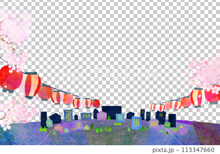 月夜の夜桜の背景素材　コラージュ素材 113347660