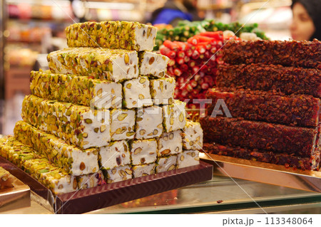 Turkish traditional sweet Turkish delight sold in the market 113348064